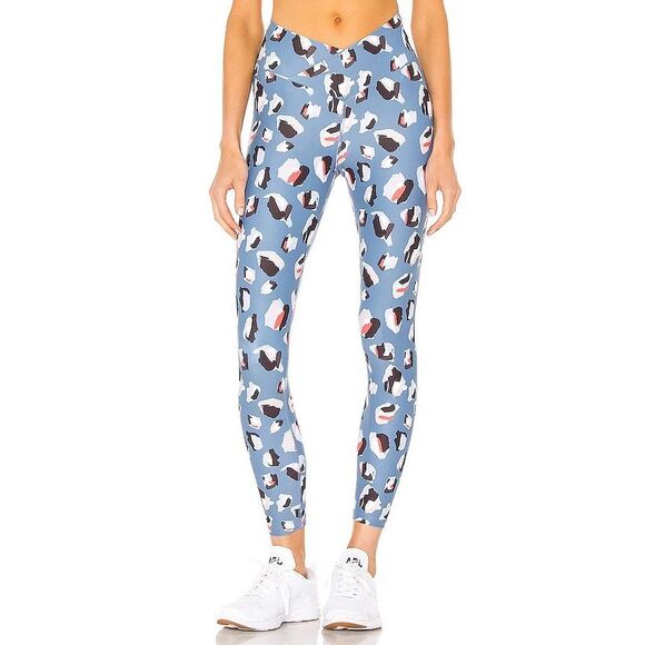 Beach Riot Pants - Beach Riot Cara Cross Over Leggings Blue Multi Spot Leopard Size XS Inseam 24”